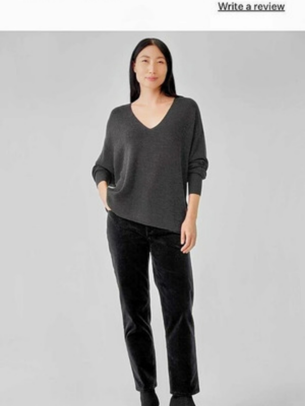 Eileen Fisher 100% Merino Wool V-Neck Sweater Black XL